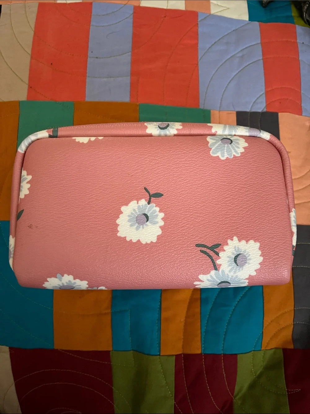 Coach Pink Floral Leather Cosmetic Case
